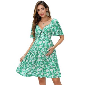 Casual Ruffle Maternity Dress Nursing A Line Party Midi Dress - 1 of 1