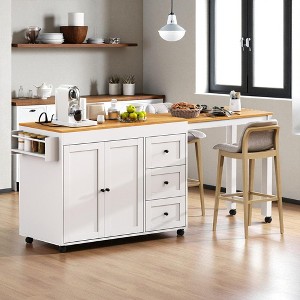 74.8" Kitchen Island with Extendable Dining Table, Rolling Kitchen Cart with 3 Drawers, 2-Door Cabinet, USB, Spice Rack, Adjustable Storage - 1 of 4