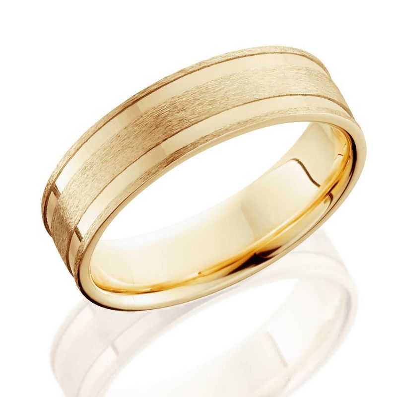 Pompeii3 6mm 14K Yellow Gold Brushed Double Inlay Wedding Band, 2 of 4