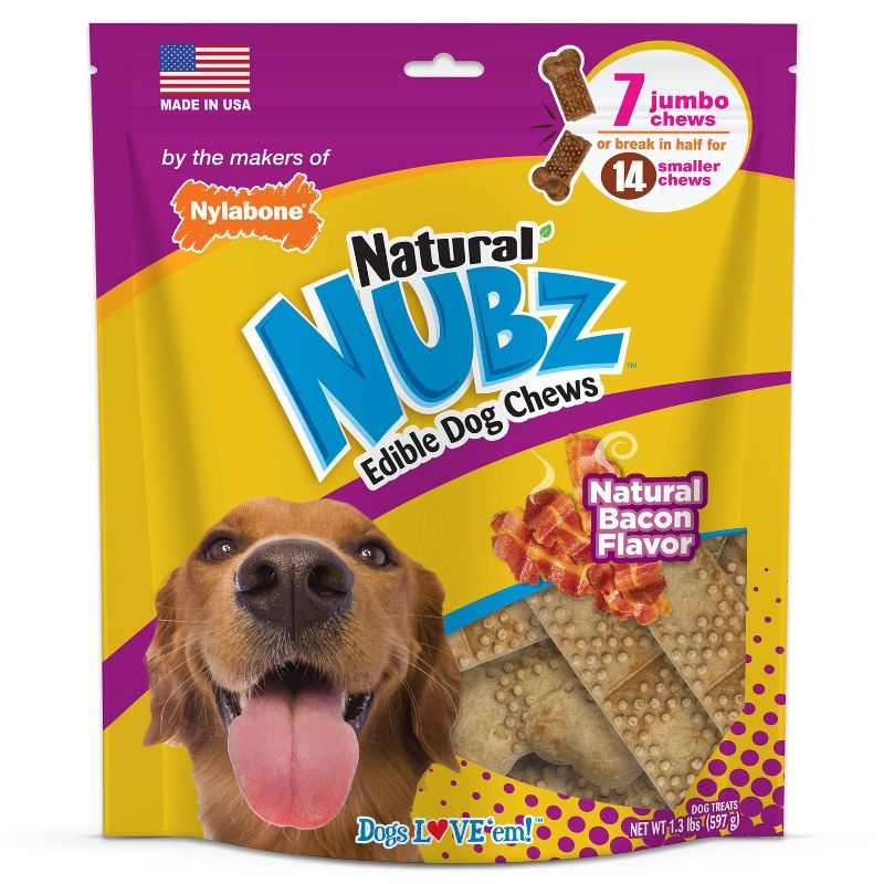 Nylabone Nubz Bacon Dental Chewy Dog Treats - 1.3lb/7ct, 1 of 7