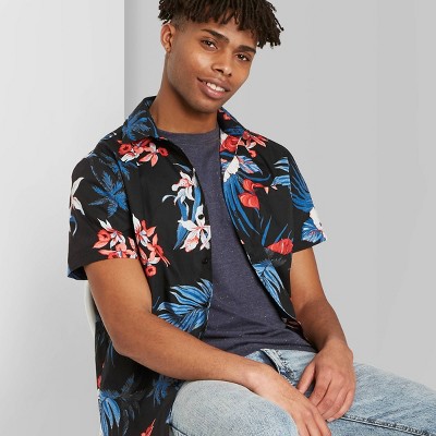 mens black floral shirt