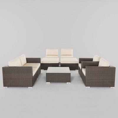 Santa Rosa 9pc Wicker Patio Chat Set - Brown/Beige - Christopher Knight Home