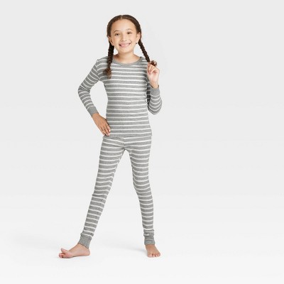 Kids' Striped 100% Cotton Tight Fit Matching Pajama Set - Gray
