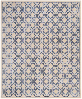 Mosaic Cream and Purple Hand-Knotted Wool Rug, 8' x 10'