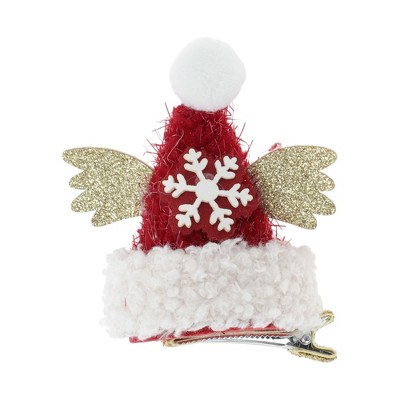 Unique Bargains Christmas Hair Clips Snowflake Wings for Christmas 3.54"x2.36" Red White 1 Pc