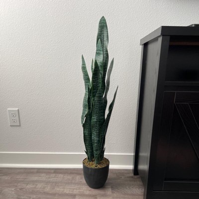CROSOFMI Artificial Snake Plant 35.4 inch Fake Sansevieria Tree with 32 Leaves, Perfect Faux Mother in Law Plants in Pot for Indoor Outdoor House Home