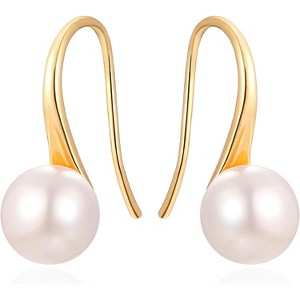 Women's 925 sterling silver earrings, featuring selected AAA+ grade white freshwater cultured pearl pendants. - 1 of 4