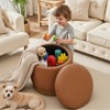 Bekrvio Swivel Storage Ottoman,Acacia Wood Wood Frame, Leather Upholstered Round Footstool, Hidden Storage Pouf for Living Room - 2 of 4