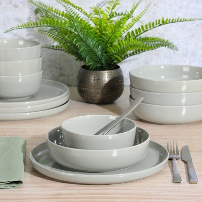 Grey Porcelain 12-Piece Dinnerware Set with Lipped Design
