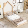 YNXARIA Natural Pine Twin Size Bed Frame with House - Shaped Headboard and Armrests - 2 of 4