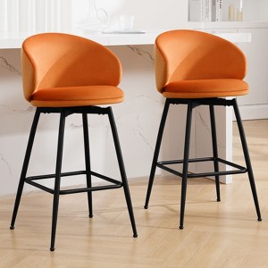 Bekrvio 30" Bar Height Stools - Swivel Velvet Barstools with Back, Modern Upholstered High Chairs for Kitchen Counter, Home Pub - 1 of 4