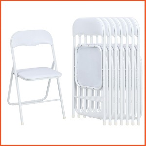 Folding Chairs with Padded Seats, White Metal Folding Chairs with Non-Slip Feet Pads- Set of 4 - 1 of 4