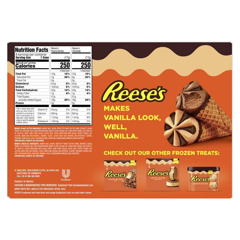 Klondike Reese&#39;s Peanut Butter and Chocolate Duo Frozen Dessert Ice Cream Cones - 30oz/6ct, 4 of 10