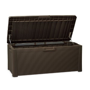 Toomax Santorini Plus Lockable Deck Storage Box Bench for Outdoor Pool Patio Garden Furniture & Indoor Toy Bin Container, 145 Gallon (Brown) - 1 of 4