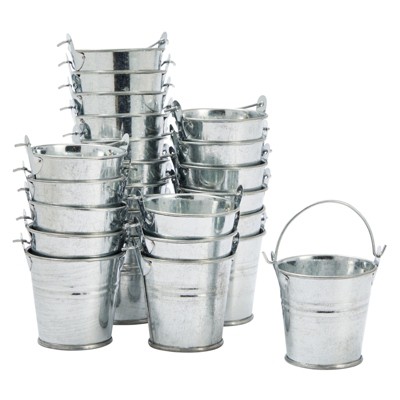 Juvale 24 Pack Mini Metal Buckets with Handles for Party Favors, Small Metal Tin Pails, 2 x 2.1 In