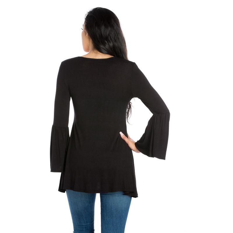 24seven Comfort Apparel Womens Long Bell Sleeve Flared Tunic Top, 3 of 6