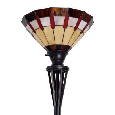 72-Inch Bronze Torchiere with Stained Glass Shade