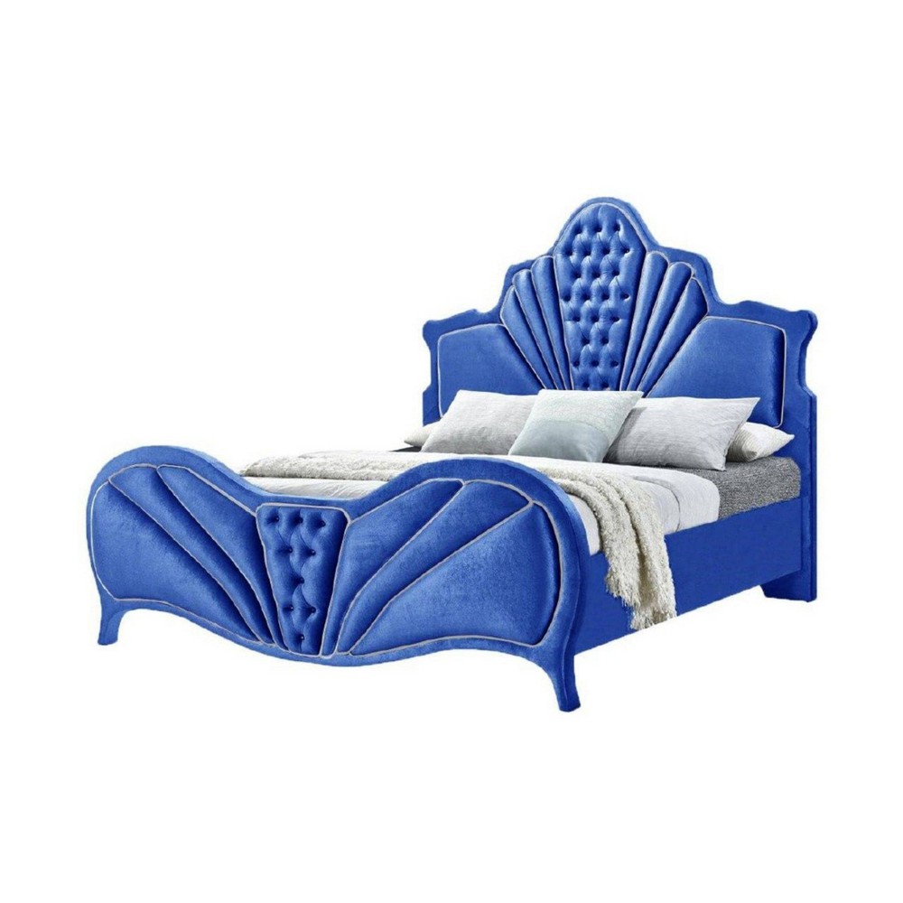 Photos - Bed Frame King Dante Bed Blue Velvet - Acme Furniture