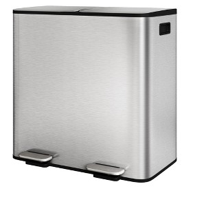 2 x 8/10.6 Gallon Stainless Steel Trash Cans w/Lids, Dual Compartment Step-On Bins for Kitchen - 1 of 4