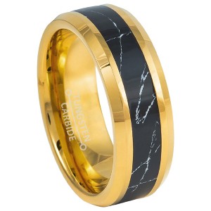 Jewelry Avalanche 8mm Beveled Gold IP Black Turquoise Inlay Tungsten Carbide Mens Wedding Band - 1 of 4