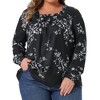 Agnes Orinda Women's Plus Size Floral Print Square Neck Long Sleeve Pleated Casual Tunic Blouses - 2 of 4