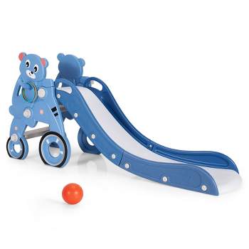 Costway 4 in 1 Foldable Baby Slide Toddler Climber Slide PlaySet w/ Ball Green\Blue\Pink