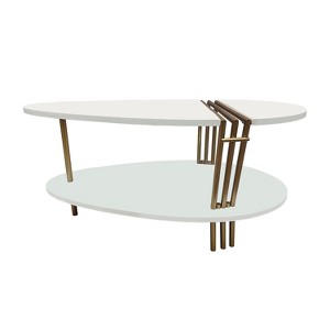 36 inModern Coffee Table, Oval Elliptical Shape, White Mango Wood With Antique Brass - 1 of 1
