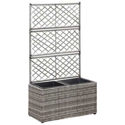 vidaXL Trellis Raised Bed with 2 Pots 22.8" x 11.8" x 42.1" Poly Rattan Gray