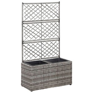 vidaXL Trellis Raised Bed with 2 Pots 22.8" x 11.8" x 42.1" Poly Rattan Gray - 1 of 4