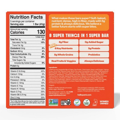 YUMI Fiber + Protein Super Bar Mango - 7.2oz/5ct