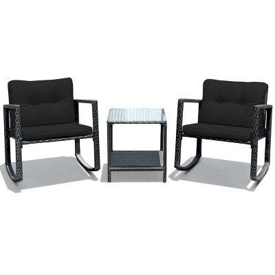 Tangkula 3 PCS Patio Chair Table Set Wicker Rattan Furniture Beige/Red/Blue/Black