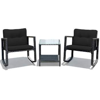 Tangkula 3 PCS Patio Chair Table Set Wicker Rattan Furniture Beige/Red/Blue/Black
