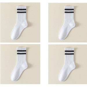 Anna-Kaci Women's 4-Pack Sporty Crew Socks with Double White Stripes Moisture-Wicking Ribbed Design - 1 of 4