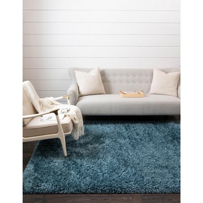 Aegean Blue High-Pile Shag Synthetic Area Rug 3'3" x 5'3"