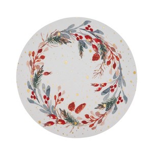 Saro Lifestyle Yuletide Charm Red Berry Wreath Placemat (Set of 4), White, 15"x15" - 1 of 4