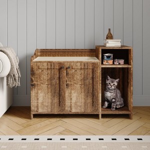Cat Litter Box Enclosure Furniture, Hidden Litter Box Cabinet, Indoor Wooden Cat Washroom with Storage - 1 of 4