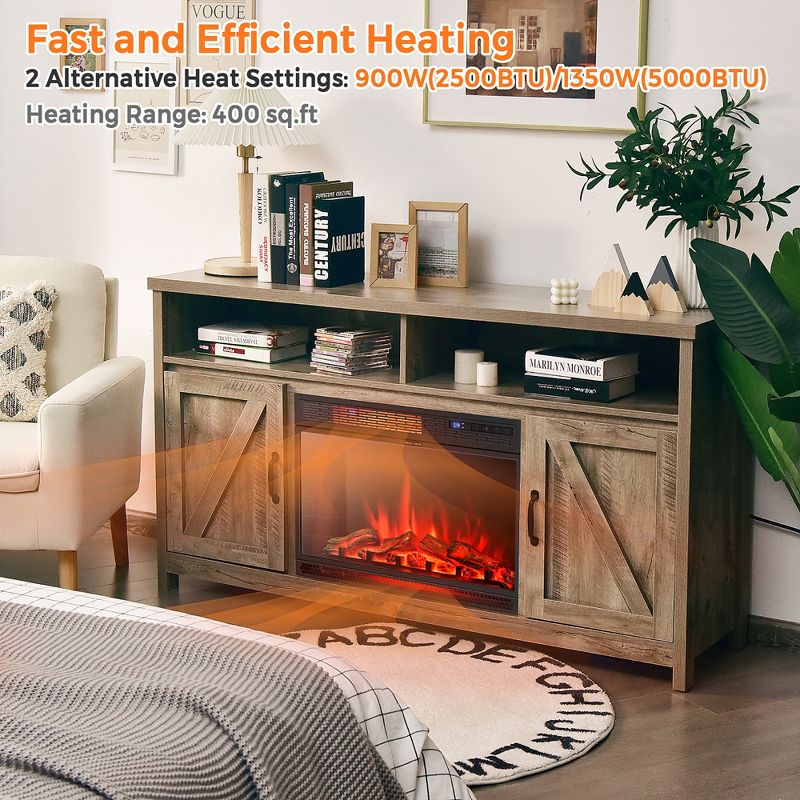 Costway 25''Electric Fireplace Freestanding & Recessed Heater Log Flame Remote 1350W, 4 of 11