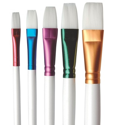Sax Spectrum Flat Watercolor Paint Brushes with Short Handles, Assorted Sizes, Set of 5