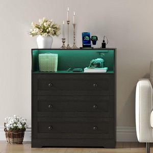 3 Drawer Wooden Dresser with Charging Station and LED Lights for Bedroom Closet Bedside Nightstand - 1 of 4