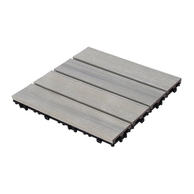 GlasFlength Carpet Tiles 11 Pack 11.8" WPC Interlocking Deck Tiles, Wood-Look Flooring for Patio Poolside Balcony Backyard, Gray, 11.8"*11.8"*0.8"