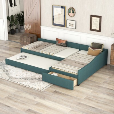 Modern Upholstered Twin Daybed with Rolling Casters, Space‑Saving Trundle Bed for Teen Bedroom or Studio Apartment – The Pop Home