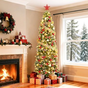 6ft Pencil Christmas Tree, Pre-Lit Artificial Xmas Tree with Metal Stand, Slim Holiday Decoration for Home, Office, Party - 1 of 4