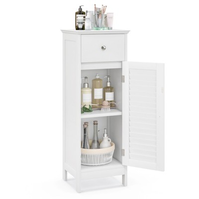 Tangkula Single Door Bathroom Floor Cabinet Freestanding Storage Organizer Unit w/ Adjustable Shelf Multifunctional Storage Cabinet Grey/White