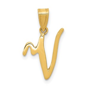 Black Bow Jewelry 14k Yellow Gold, Mimi Collection, Small Script Initial V Pendant - 1 of 4