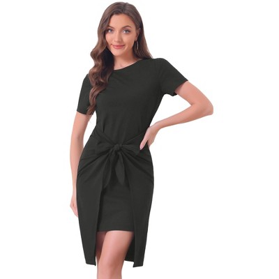Allegra K Women's Tie Waist Short Sleeve Casual Work Office Sheath Dress