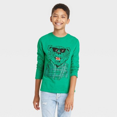 Boys' 'Cool Bear' Long Sleeve Graphic T-Shirt - Cat & Jack™ Heather Green