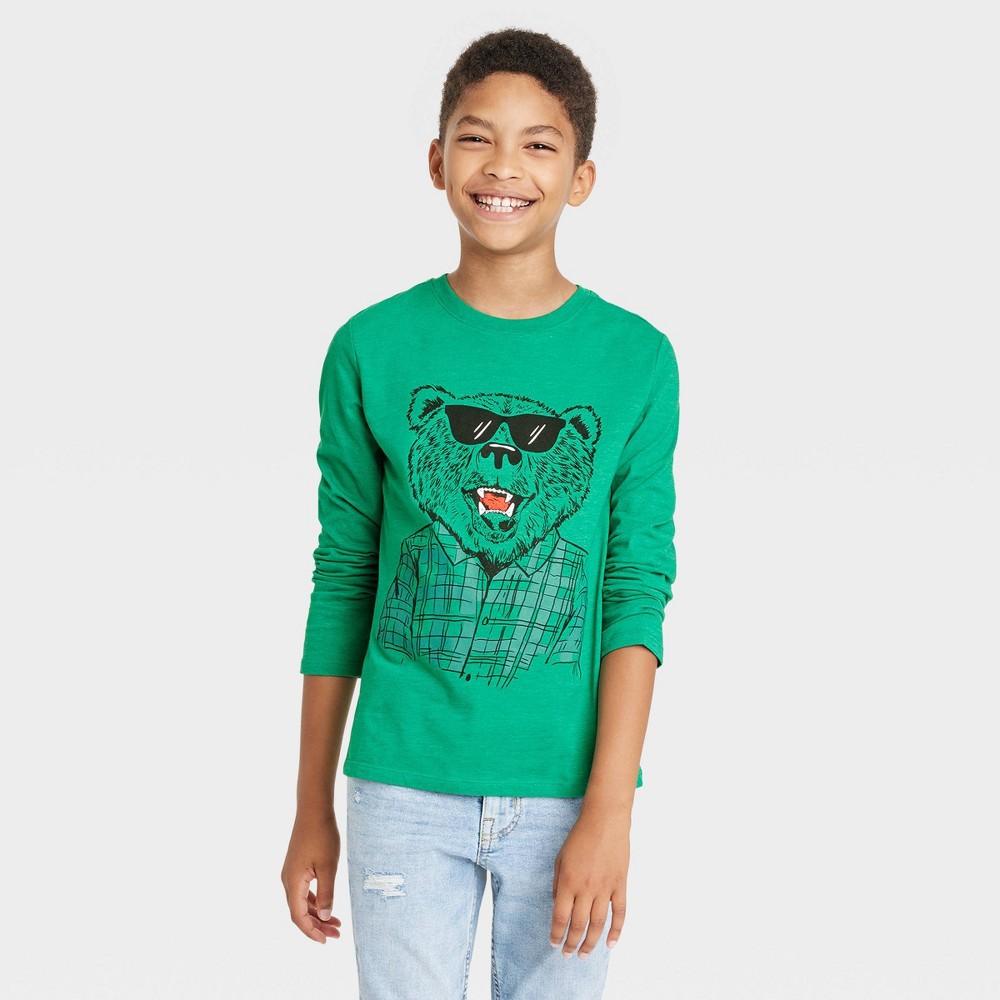 Boys' 'Cool Bear' Long Sleeve Graphic T-Shirt - Cat & Jack Heather Green XS