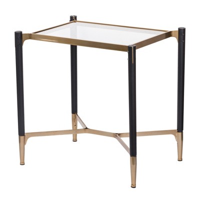 Park View Rectangle Occasional Side Table Black/Gold - A&B Home: Modern Iron & Glass, Clear Top