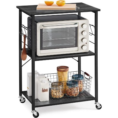 Kitchen Shelf on Wheels, Serving Cart with 3 Shelves,with 6 Hooks