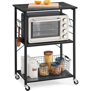 Kitchen Shelf on Wheels, Serving Cart with 3 Shelves,with 6 Hooks - 1 of 4